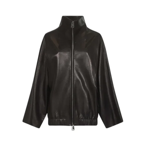 High-Neck Leather Coat
