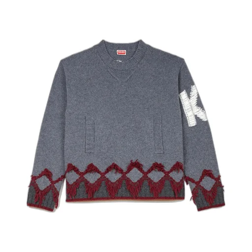 Patterned Jacquard Frayed Knit Jumper