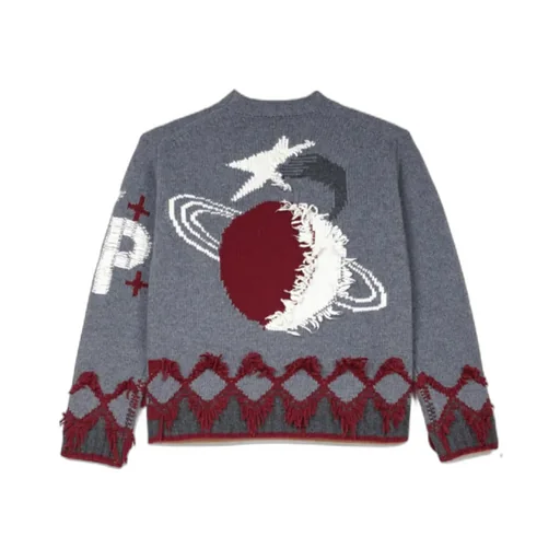 Patterned Jacquard Frayed Knit Jumper