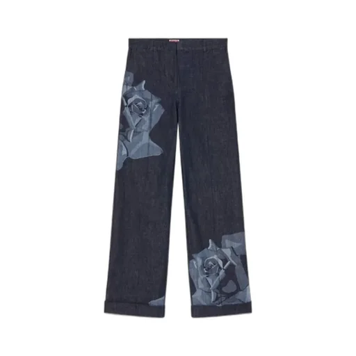 Rose Printed Wide-Leg Jeans