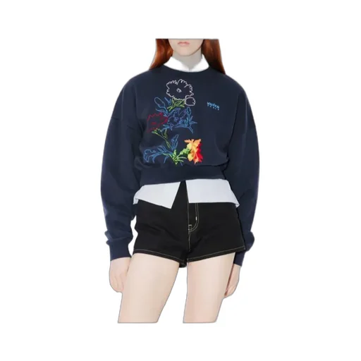 Drawn Flowers Embroidered Sweatshirt