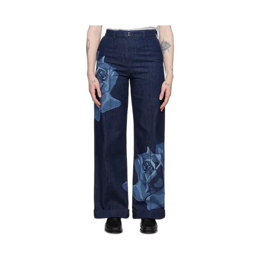 Rose Printed Wide-Leg Jeans