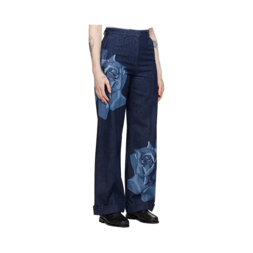 Rose Printed Wide-Leg Jeans