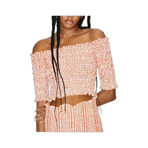 Off-Shoulder Smocked Crop Top