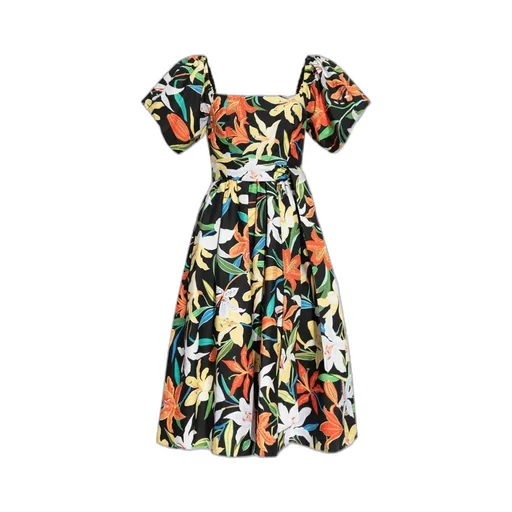 Floral-Print Square-Neck Midi Dress