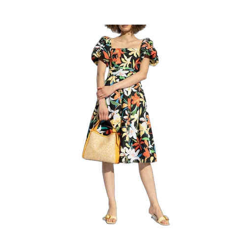 Floral-Print Square-Neck Midi Dress