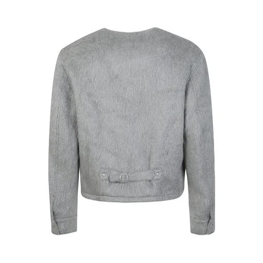 Collarless Jacket In Hairy Wool Alpaca And Mohair