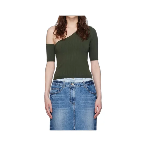Ribbed-Knit One-Shoulder Top