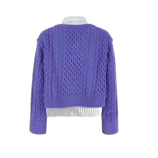 Layered V-Neck Cable Knit Sweater