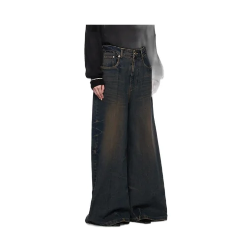 Blue Washed Denim Wide Jeans