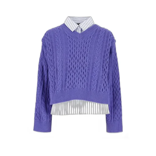 Layered V-Neck Cable Knit Sweater