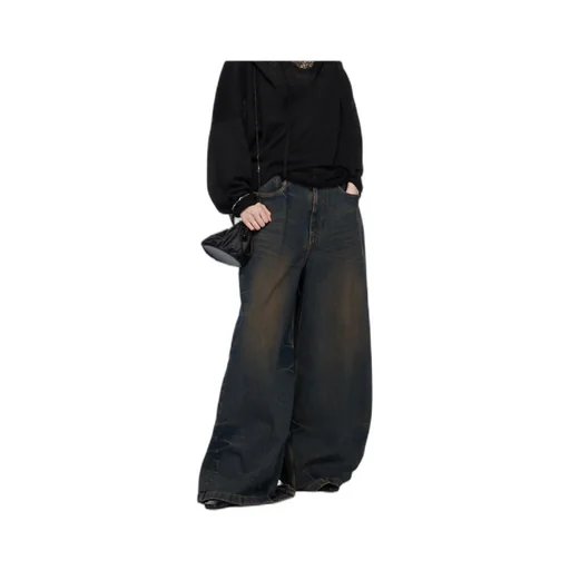 Blue Washed Denim Wide Jeans