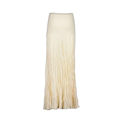 Ribbed-Waist Pleated Maxi Skirt