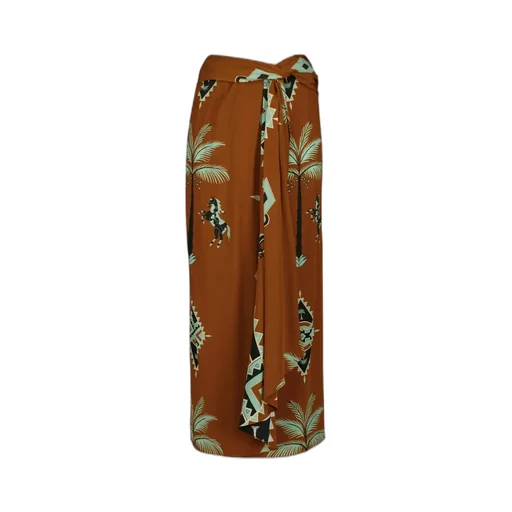 Wrap Horses Palms Print Midi Draped Skirt