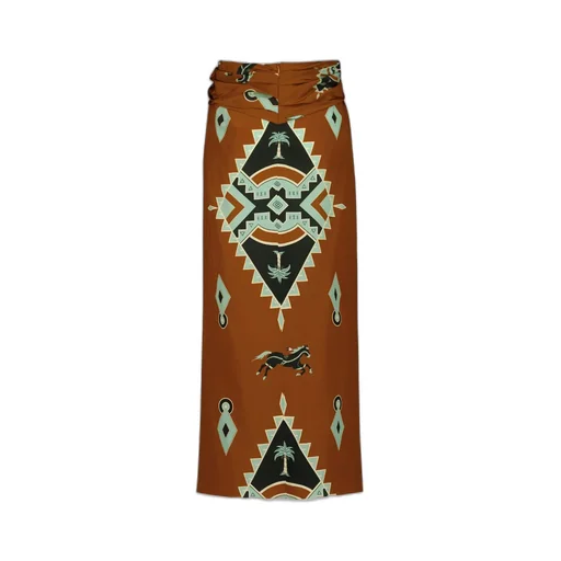 Wrap Horses Palms Print Midi Draped Skirt