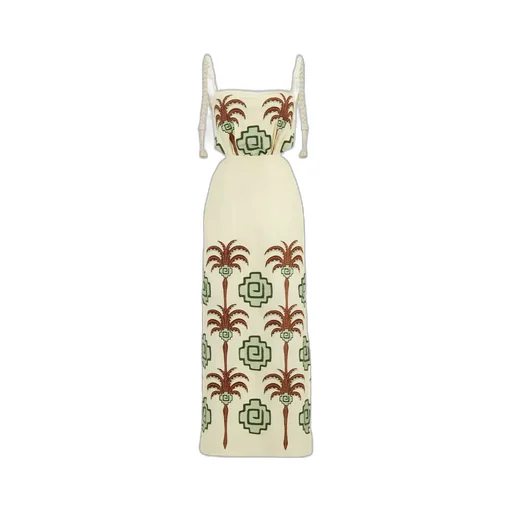 Tributaries Palm-Tree Embroidered Cut-Out Maxi Dress