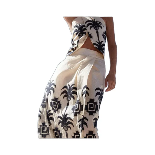 Palm-Print Wrap Maxi Skirt