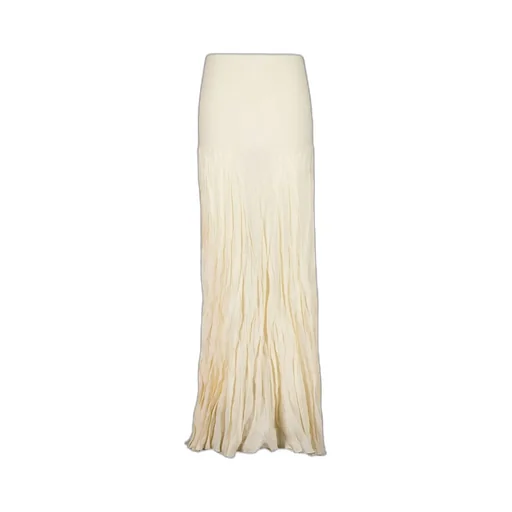 Ribbed-Waist Pleated Maxi Skirt