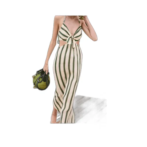Striped Halter Maxi Dress