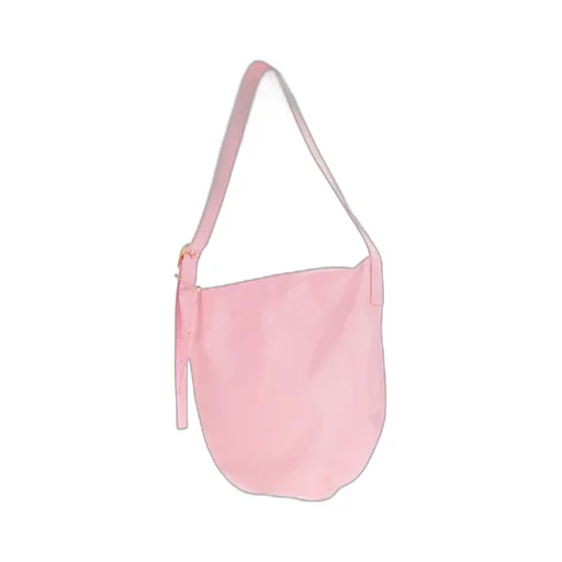 Crinkled-Finish Zip-Up Medium Shoulder Bag