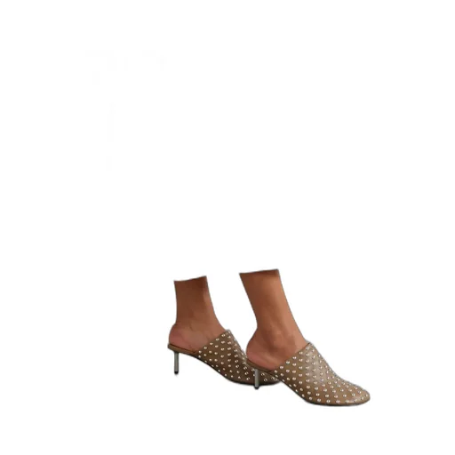 Stud Embellished Round Toe Mules