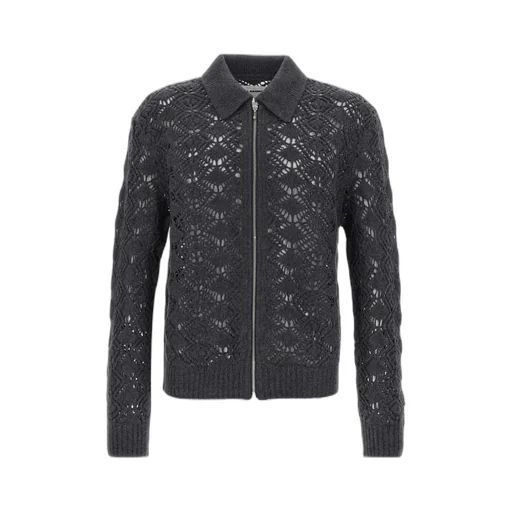 Openwork Zipped Knit Cardigan