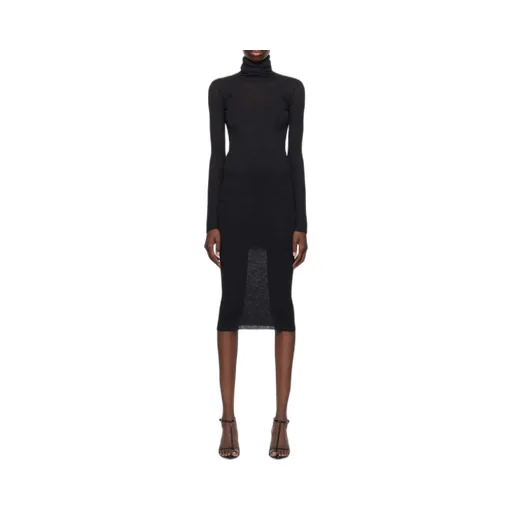 High-Neck Midi Ribbed Dress