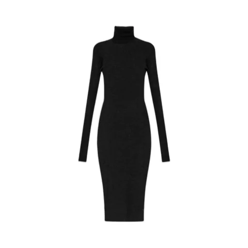 High-Neck Midi Ribbed Dress