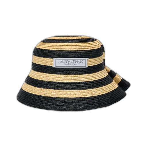 Logo Patch Striped Woven Hat