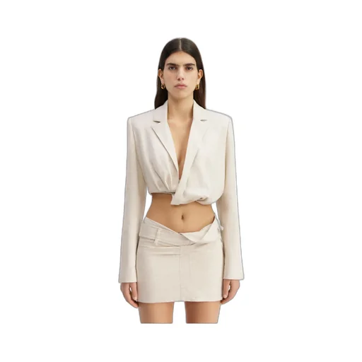 Ruched-Effect Cropped Tailor Blazer