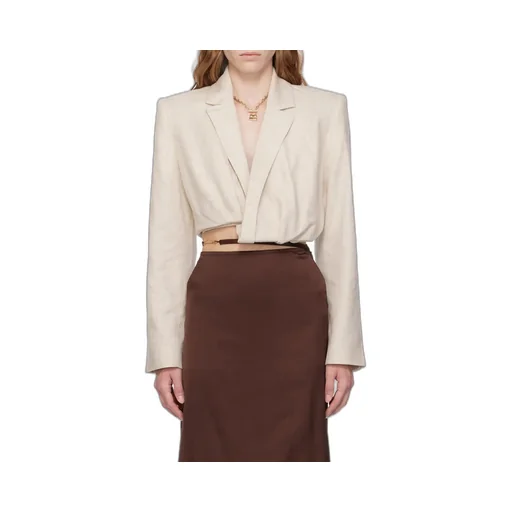 Ruched-Effect Cropped Tailor Blazer
