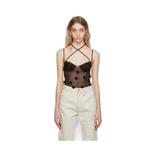 Fringe-Detail Sheer Bodysuit