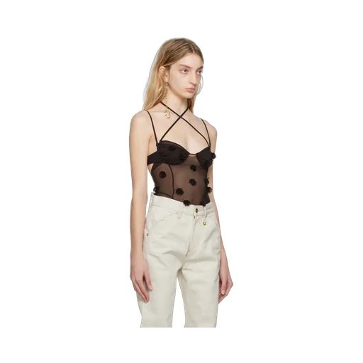Fringe-Detail Sheer Bodysuit