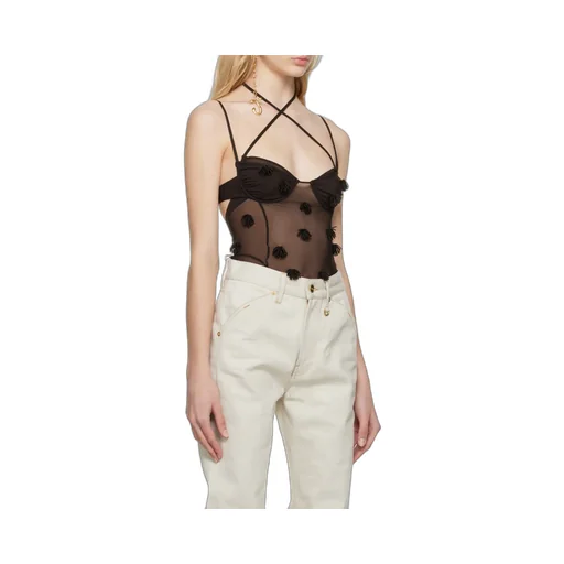 Fringe-Detail Sheer Bodysuit