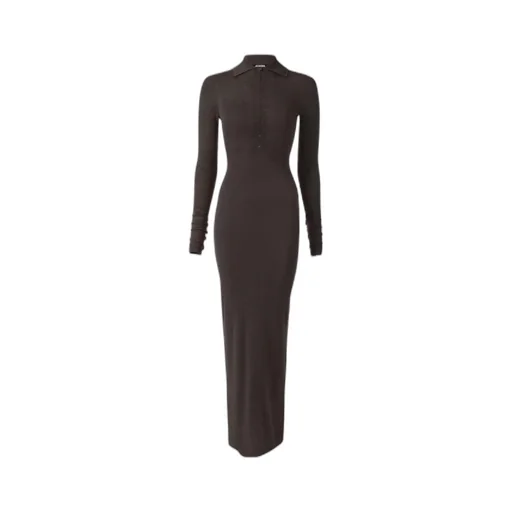 Collared Long-Sleeve Knit Dress
