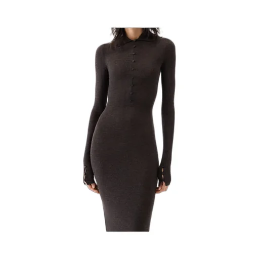 Collared Long-Sleeve Knit Dress