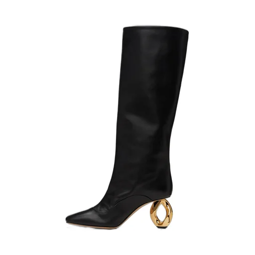Chain Heel Square-Toed Boots