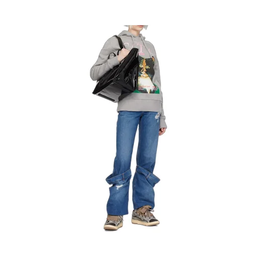 Belt Coated-Finish Denim Top Handle Bag