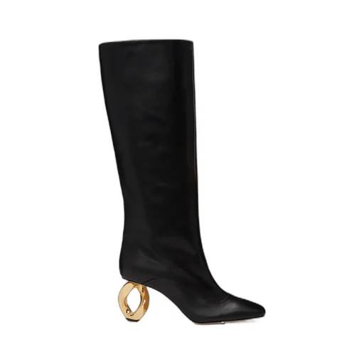 Chain Heel Square-Toed Boots