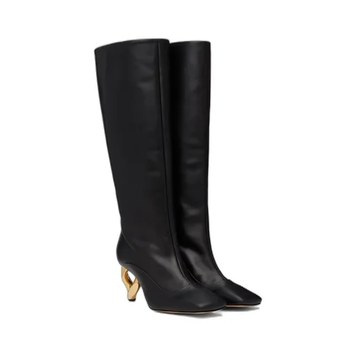 Chain Heel Square-Toed Boots