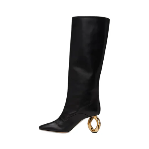 Chain Heel Square-Toed Boots