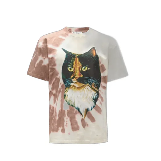 Cat-Printed Tie-Dye T-Shirt