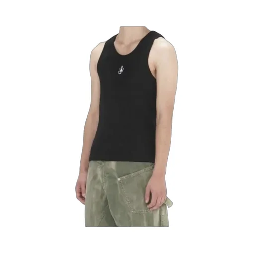 Logo-Embroidered Ribbed-Knit Sleeveless Tank Top