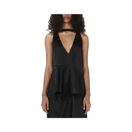 V-Neck Ruffled Hem Satin Top