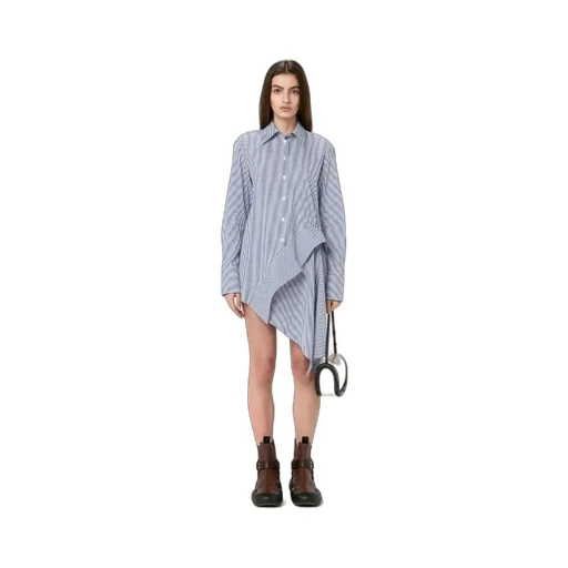 Striped Long-Sleeved Asymmetric Draped Shirt