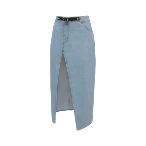 Asymmetric Denim Midi Skirt