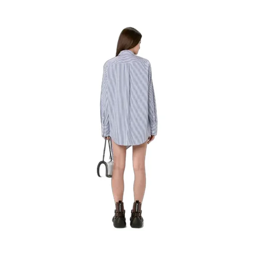 Striped Long-Sleeved Asymmetric Draped Shirt
