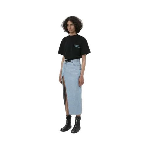 Asymmetric Denim Midi Skirt