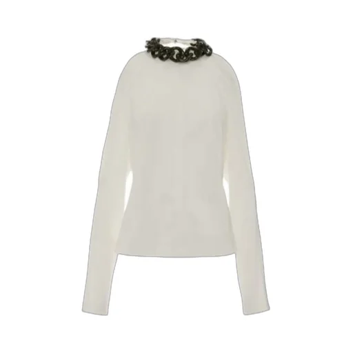 Chain-Embellished Cold-Shoulder Top
