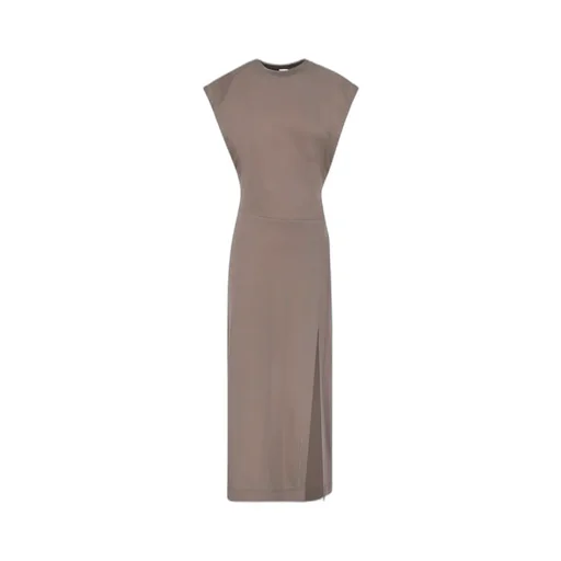 Asymmetric-Sleeves Slit Dress